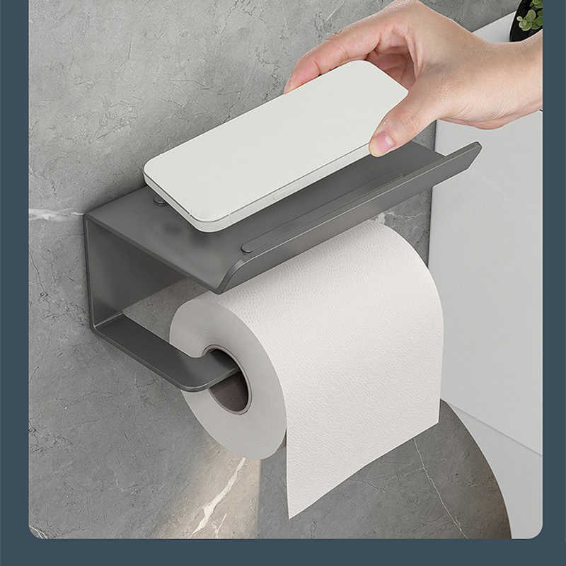Novo suporte para rolo de papel higiênico autoadesivo antiderrapante suporte para celular com armação de aço para armazenamento de lenços de papel acessórios para armazenamento no banheiro
