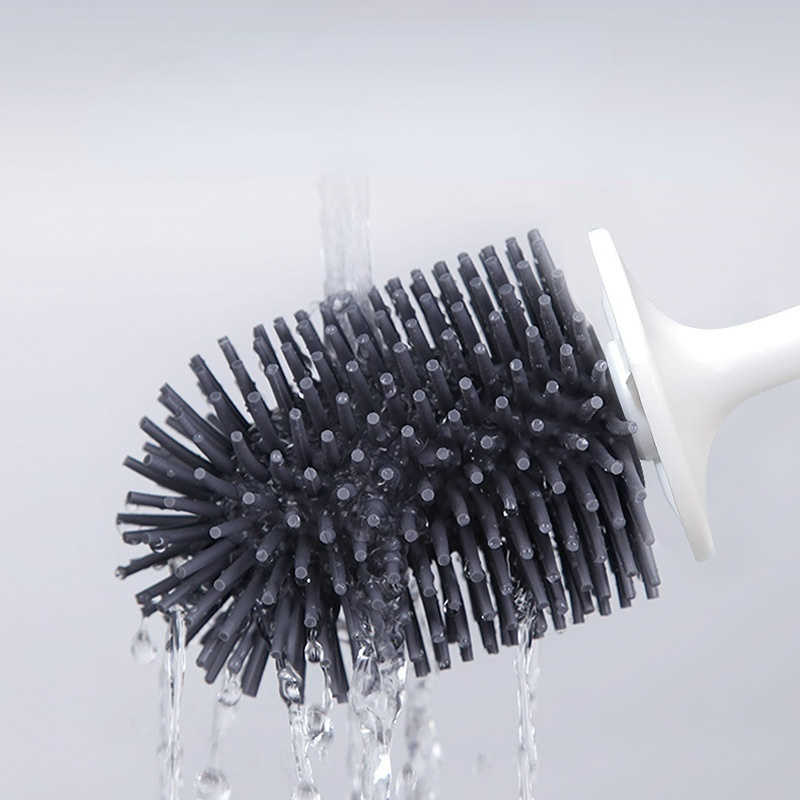 Salle de bain Brosse de toilette noire Soft TPR Silicone Brush Head No Dead Corners Home Floor-Standing Cleaning Brosses WC Accessoires