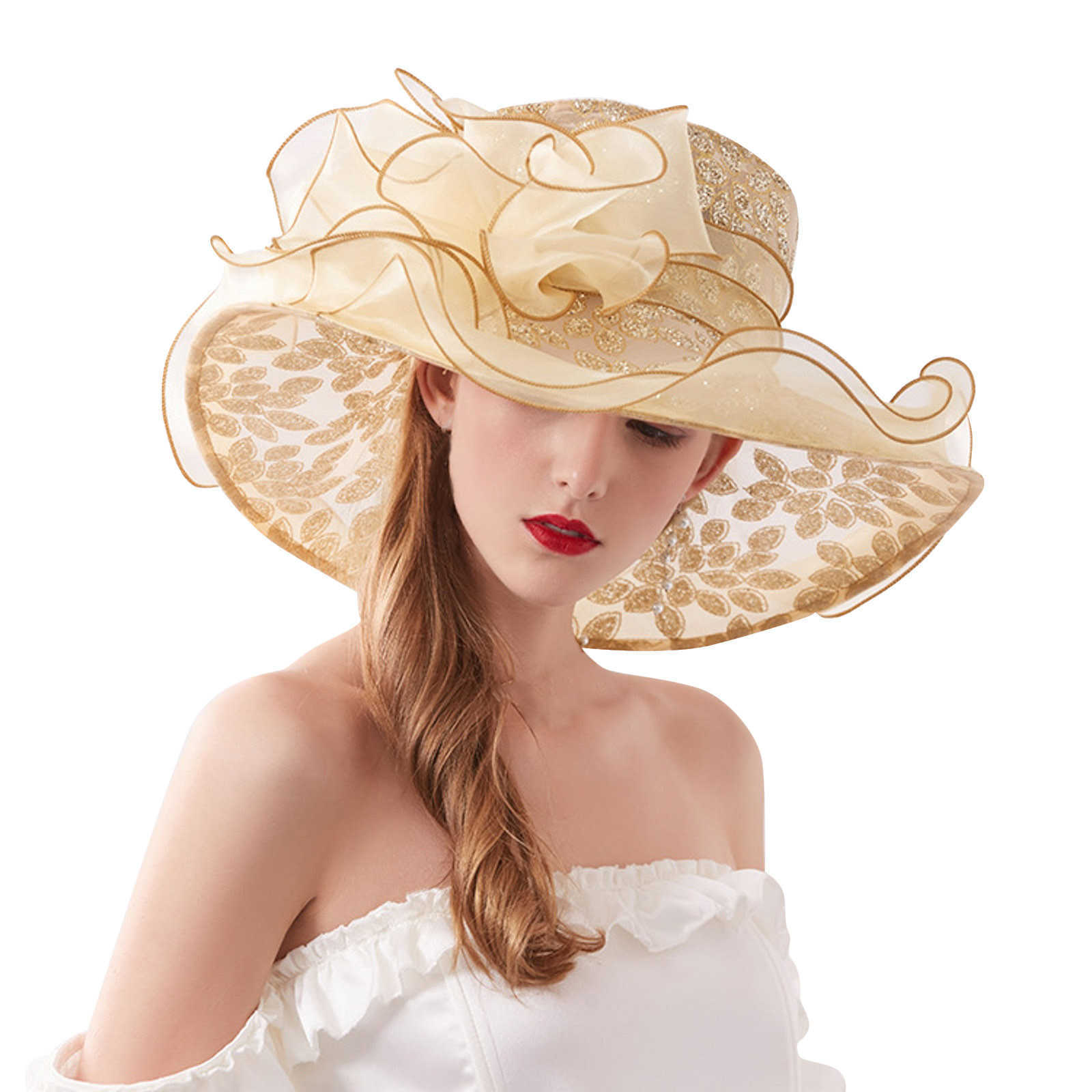 Cappelli a tesa larga Cappello estivo in organza Fascinator Pieghevoli Abiti da chiesa matrimoni Kentucky Derby Cappelli donna Elegante Fedora bianco a tesa larga L5Sun block HKD230625