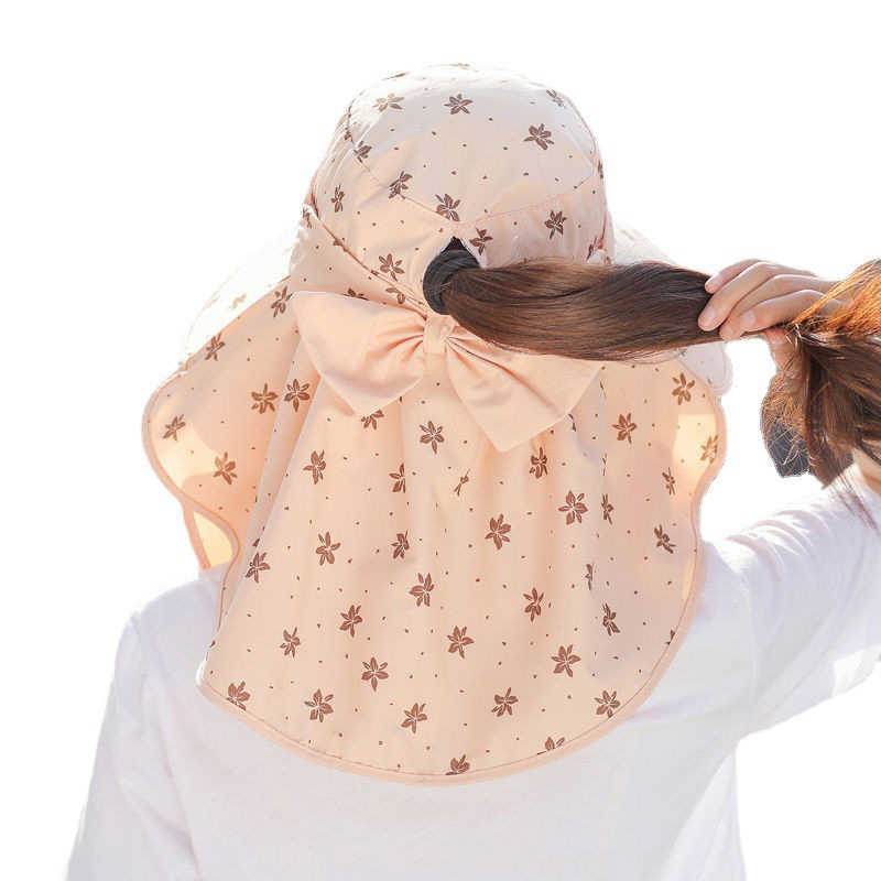 Wide Brim Hats Rimiut Farm Working Outdoor Sunprotection Face Mask Sunhats For Women Fashion Flower Printed Summer Hat UV Protect Sun HatSun block HKD230625