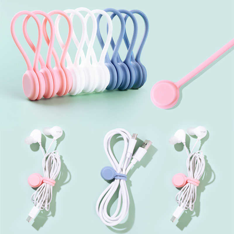 New /pack Portable Silicone Material Cute Multifunction Magnet Earphone Cord Winder Cable Holder Organizer Clips For Home Office