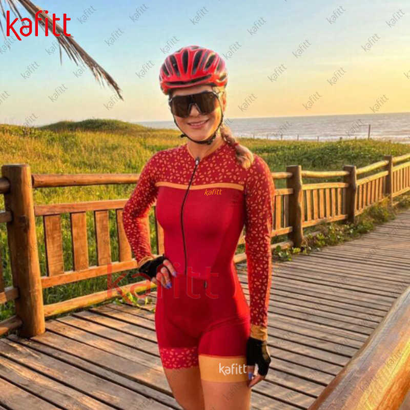 Ensembles de vêtements de cyclisme Kafitt Cycling Wear Ensemble de sweat-shirt pour femmes Uniforme d'équipe de cyclisme sur route 3D Imprimé Singe Combinaison à manches courtesHKD230625