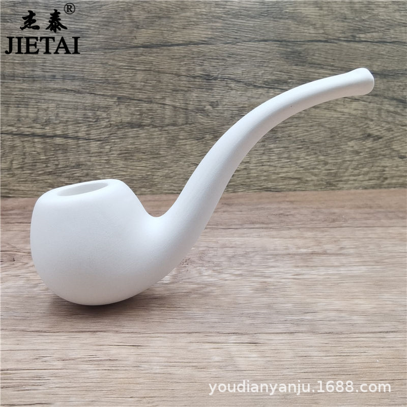 Smoking Pipes New Simple and Pure White Ceramic Dry Tobacco Pipe, Pottery Clay, Old Style Dry Tobacco Bag for Men