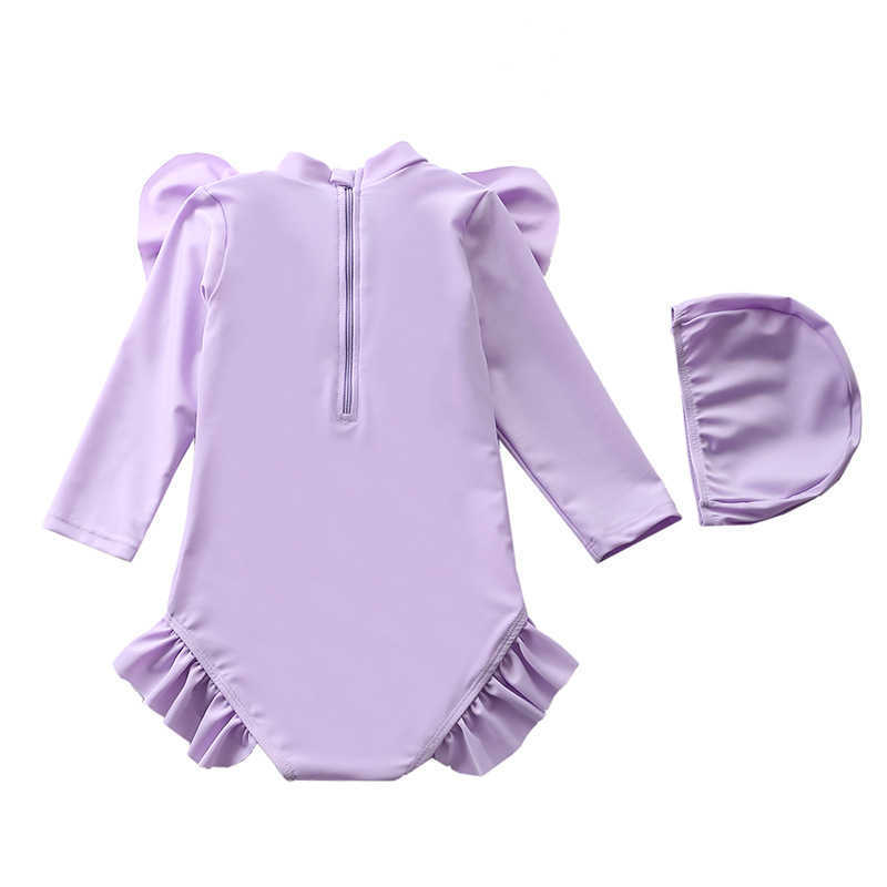 Girl Swimsuit Ruffles Long Sleeve Children's Swimwear 2022 New Princess One Piece Baby Bathing Suit Summer Baby Pool Beach Wear L230625