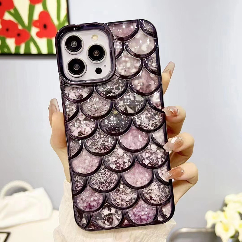 Échelle de poisson Placage Téléphone Cas Peau Électrolytique Couverture Arrière Paillettes Doux Protecteur pour iPhone 14 14pro max 13 13pro 12 12 pro 11