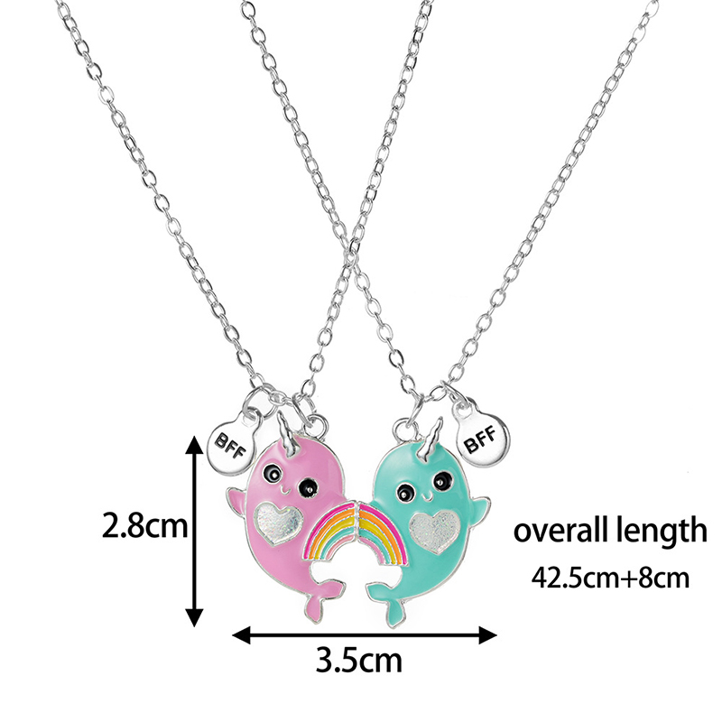 Qpeach 2pack Heart Unicorn Bear Cat Pendant Bästa vän Girl Bff Halsband av 2 för barn barn vänskapsmycken gåvor