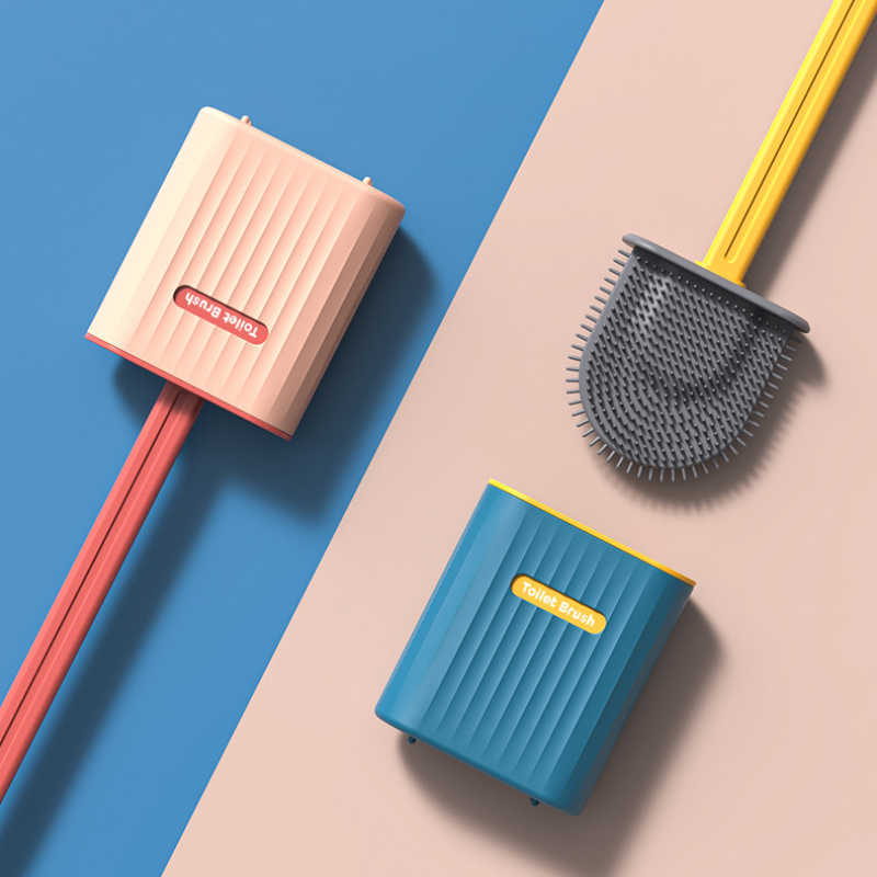 Brosse de toilette en silicone TPR avec porte-toilettes à tête plate Flexible Mall Bold Nettoyer Brush Portez pour la salle de bain WC