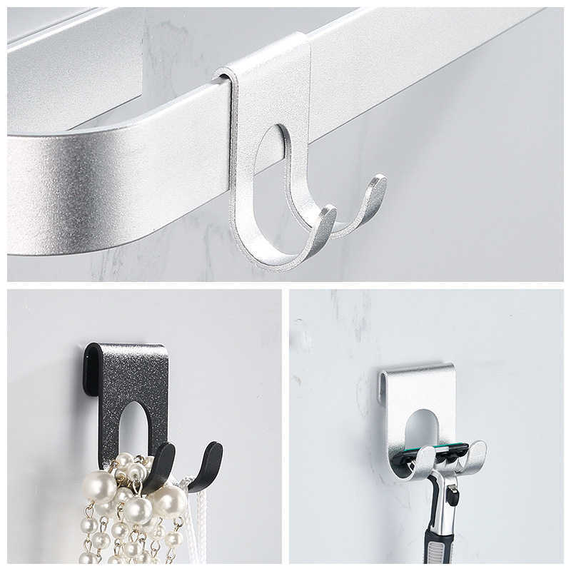 Nieuwe Draagbare Aluminium Haak Douche Glazen Deur Haak Gratis Gat Handdoekenrek Hanger Sleutel Organizer plug Scheerapparaat Houder Rack Haak