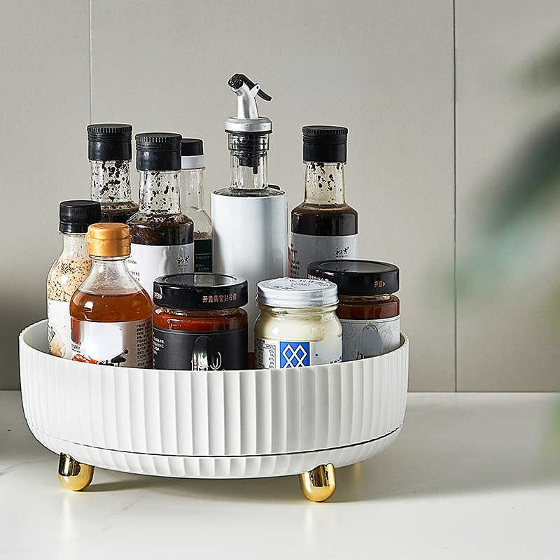 Ny 360 Rotation Non-Skriad Spice Rack Pantry skåp skivbord med bred basförvaringsfack som roterande arrangör för kök kryddor s