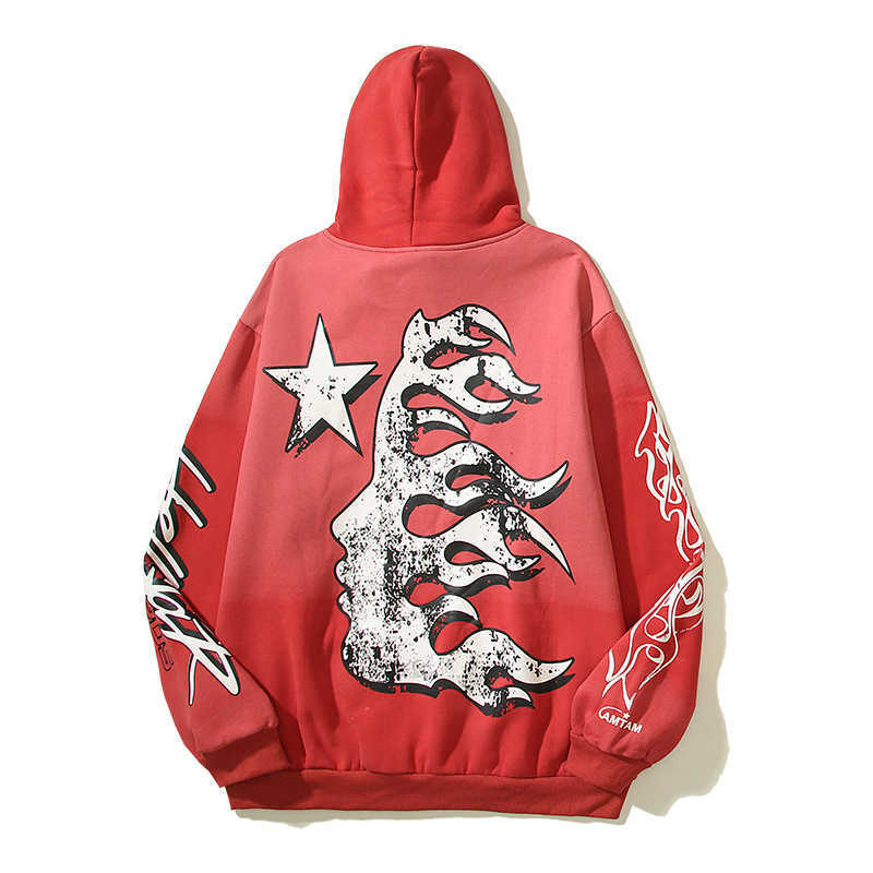 23s marque de mode américaine hellstar high street ins avec le même pull à capuche rouge flamme imprimé argile pour hommes et femmes