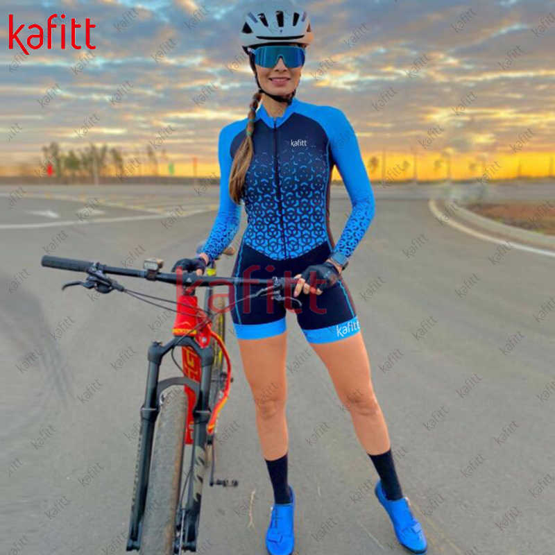 Fietskleding Sets Cafitte nieuwe dames fietskleding Macaquinho GO mountainbike lange mouwen fietskleding jumpsuit sportkleding blauw uniform pakHKD230625