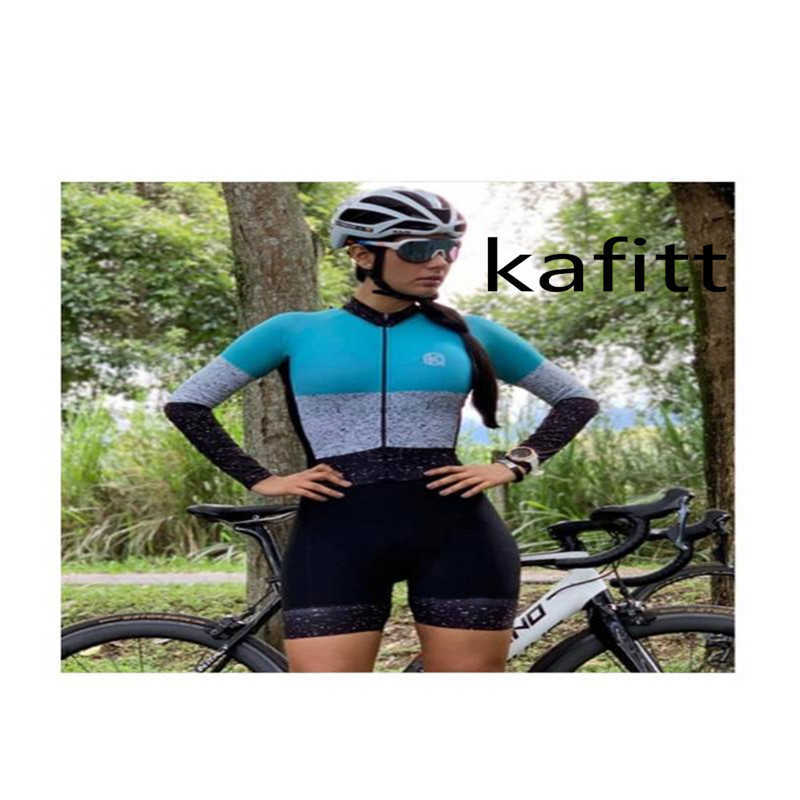 Fahrradbekleidung Sets 2022-KAFITT Triathlon-Rennkleidung Overalls Sport Laufen Frau Einteiliges Kleid Langarm-Loop-Anzug 20DGELHKD230625