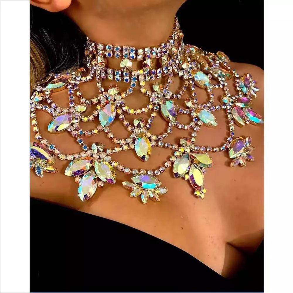 Kettingen Vrouwen Mode-sieraden Verklaring Bib Kraag Bling Strass Ketting Sieraden Charms Collier Femme Decor Accessoire Cadeau