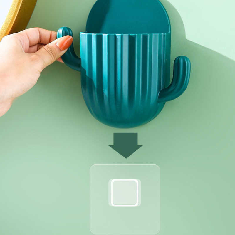 New Toothbrush Holder Bathroom Accessories Cactus Storage Rack Shaver Organizer Wall Self-adhesive Storage Drain Rack Prateleiras