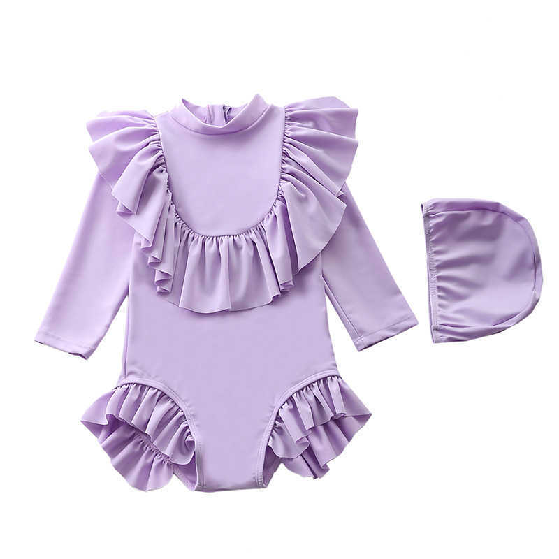 Girl Swimsuit Ruffles Long Sleeve Children's Swimwear 2022 New Princess One Piece Baby Bathing Suit Summer Baby Pool Beach Wear L230625