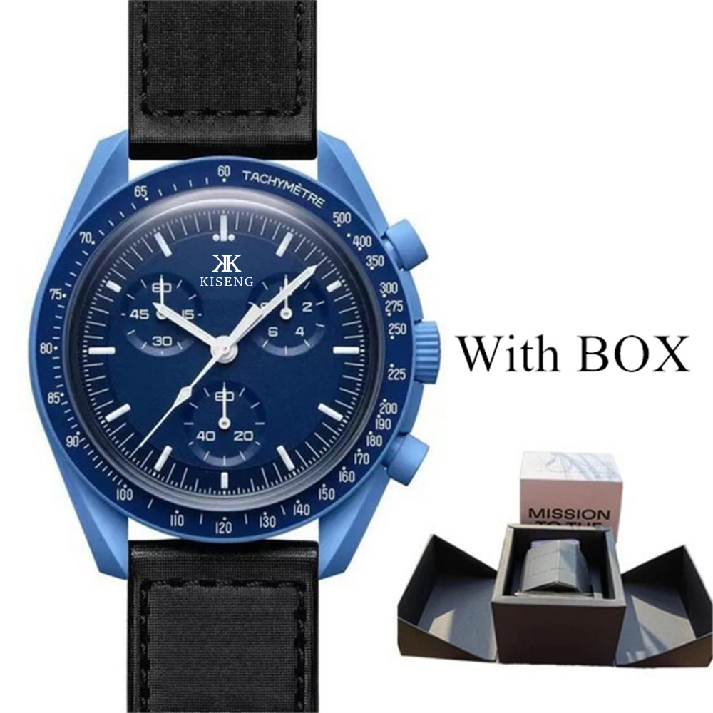 Topp märke Luxury Swatxx Mens Watch Ladies Chronograph Explore Designer Movement Watches Multifunktion Moonswatch Planet Synthetic Sapphire Metal Ceramic Shell