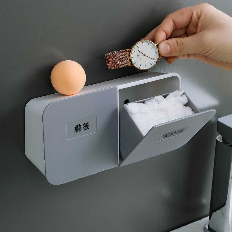 Neue Badezimmer-Organizer zur Aufbewahrung von Wattepads aus Kunststoff, Wand-Tamponbehälter, Wattestäbchen-Halter, Kosmetik-Organizer