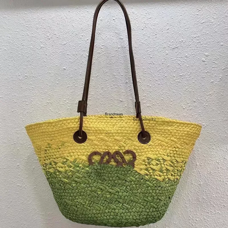 52 cm große Einkaufstasche, Farbe Stroh, Strandtasche, Schultertasche, Einkaufstasche, Korb-Handtaschen, Designer-Damen-Webhandtaschen, Geldbörse, großes Fassungsvermögen, gehäkelte Strandtaschen, Beutel 2442