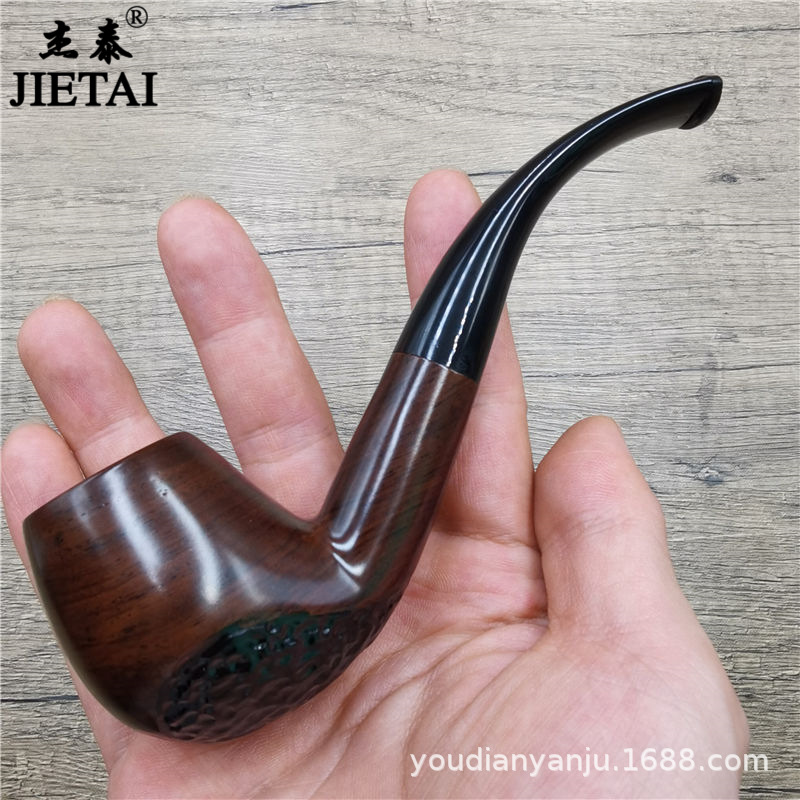 Smoking Pipes Vintage black sandalwood carved filter pipe, dual purpose solid wood dual purpose inserted pipe, creative handmade old-fashioned dry pipe