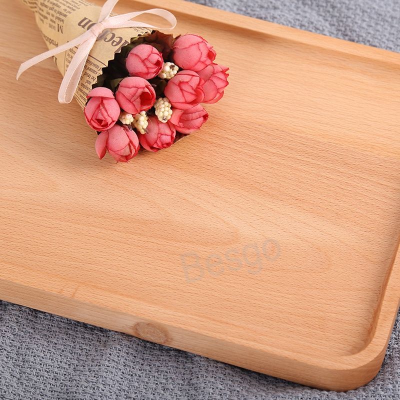 Wood Rectangular Tea Tray Round Fruits Dessert Dishes Pizza Sushi Tray Wooden Cake Dish Eco-friendly Home Kitchen Tableware BH8599