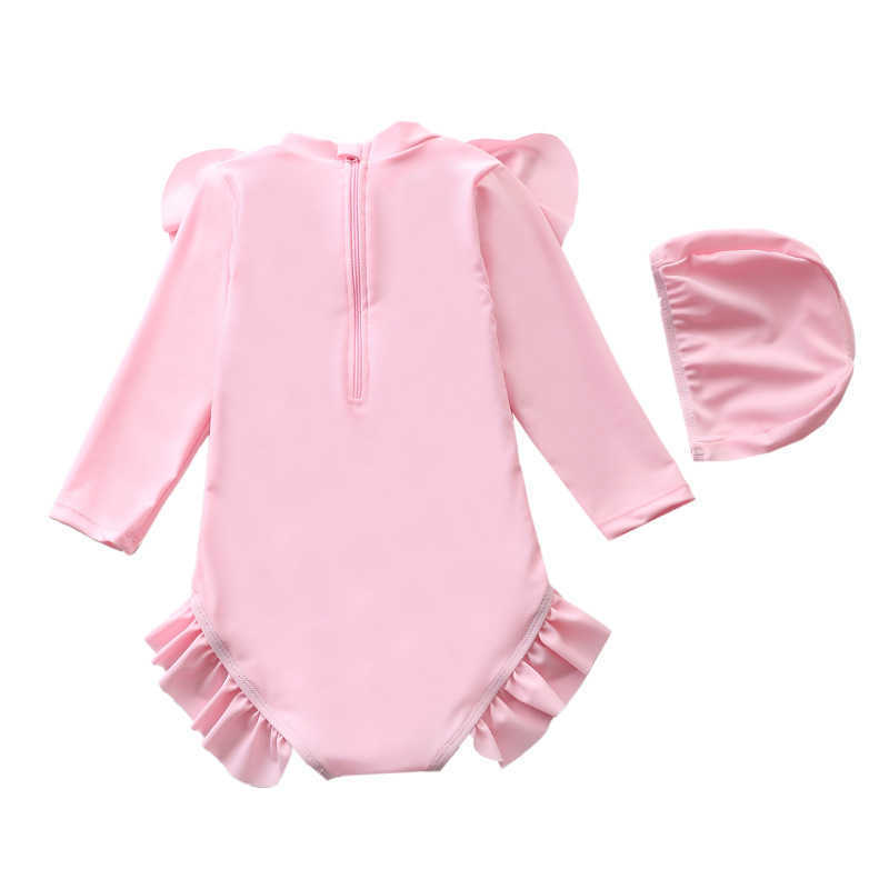 Girl Swimsuit Ruffles Long Sleeve Children's Swimwear 2022 New Princess One Piece Baby Bathing Suit Summer Baby Pool Beach Wear L230625