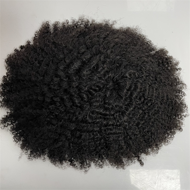 Postiche de cheveux humains vierges indiennes # 1 Jet Black 8mm Wave 7x9 Mono Lace Unit Toupee pour les femmes noires