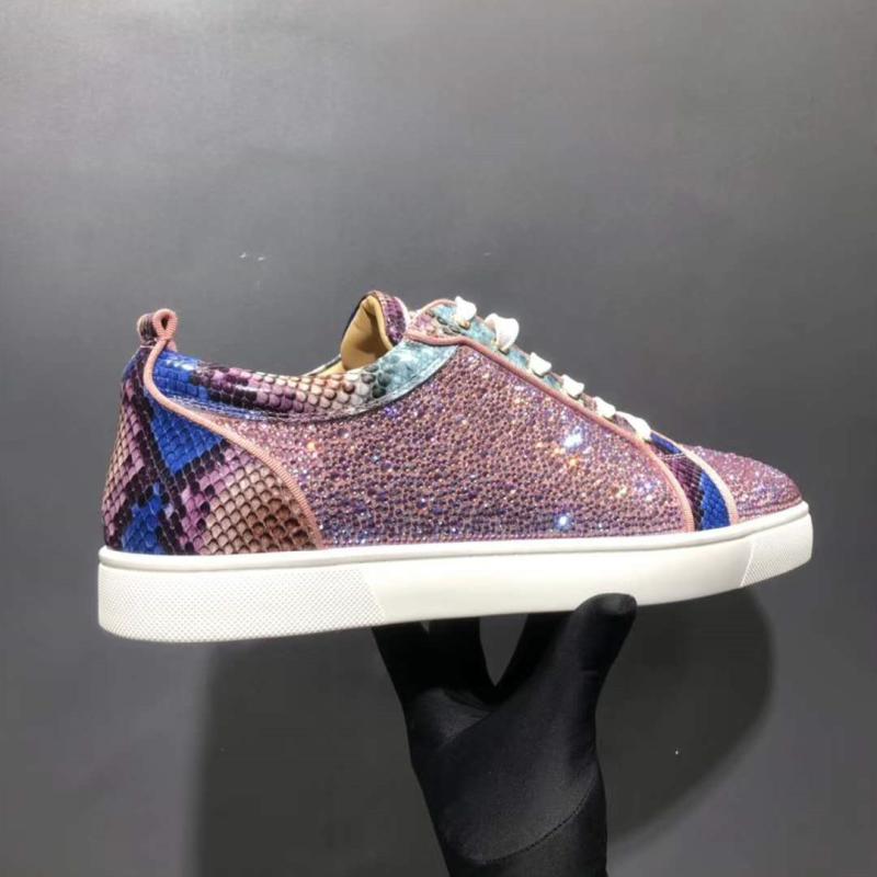 Low Top Pink Snakeskin Pattern Real Leather Shoes For Man Fashion Rhinestone Sneaker Luxury Designer Casual Shoes Club Shoes