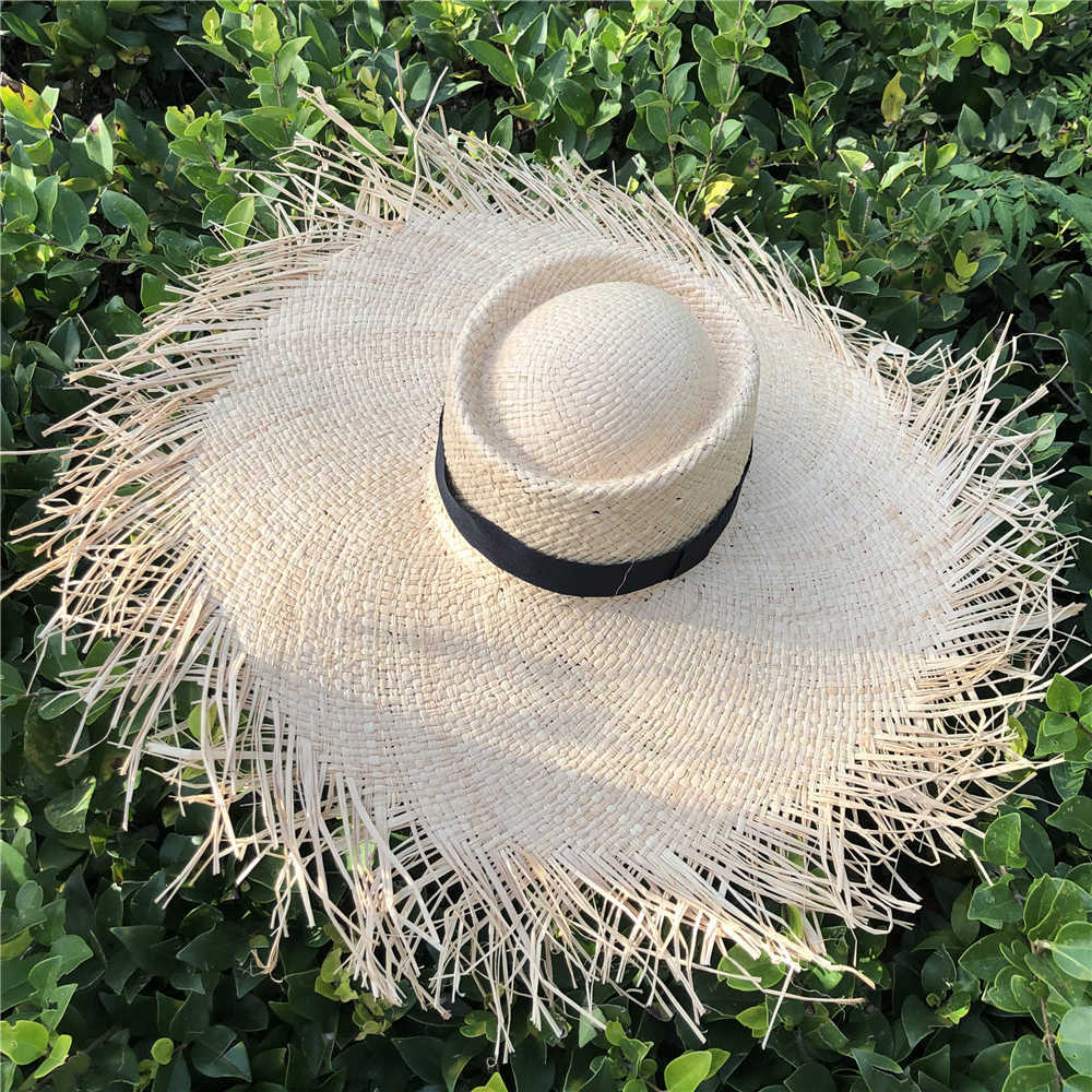 Chapeaux à large bord Nouvelles femmes Chapeau surdimensionné Big Brim 20cm Raphia Sun Hat Wide Brim Beach Hats Ladies Soft Straw Shade Hat Wholesale DropshippingSun block HKD230625