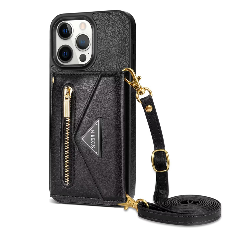 Lanyard Flip Wallet Stand بولي يوريثان حزام الكتف جراب هاتف من جلد البولي يوريثان لهاتف IPhone 14 3 12 11 Pro XS Max XR X 7 8 Plus مع حزام