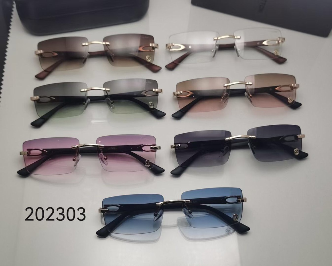 2023 designer zonnebril randloze diamant geslepen lenzenvloeistof buffelhoorn houten frame bruine lens Fashion ins net rood dezelfde mannen en vrouwen vintage groothandel carti bril