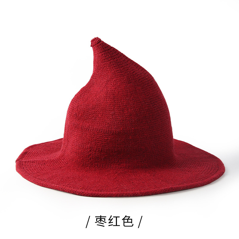 Halloween Cosplay Witch Hat Solid Color Wide Brim Wizard Pointy Bucket Cap Winter varm faux ull stickad fest maskerad hattar