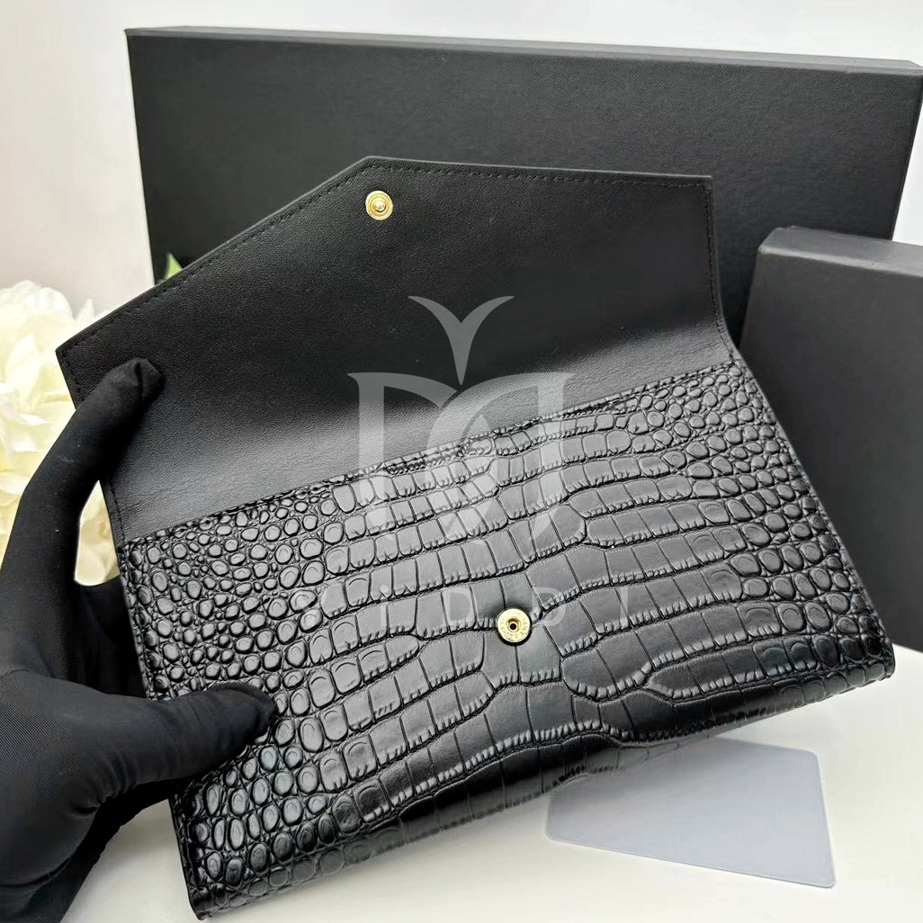 Portefeuille de créateur de mode double pochette ouverte en cuir de vachette sac à main en crocodile porte-monnaie mode femmes argent carte de crédit avec boîte-cadeau