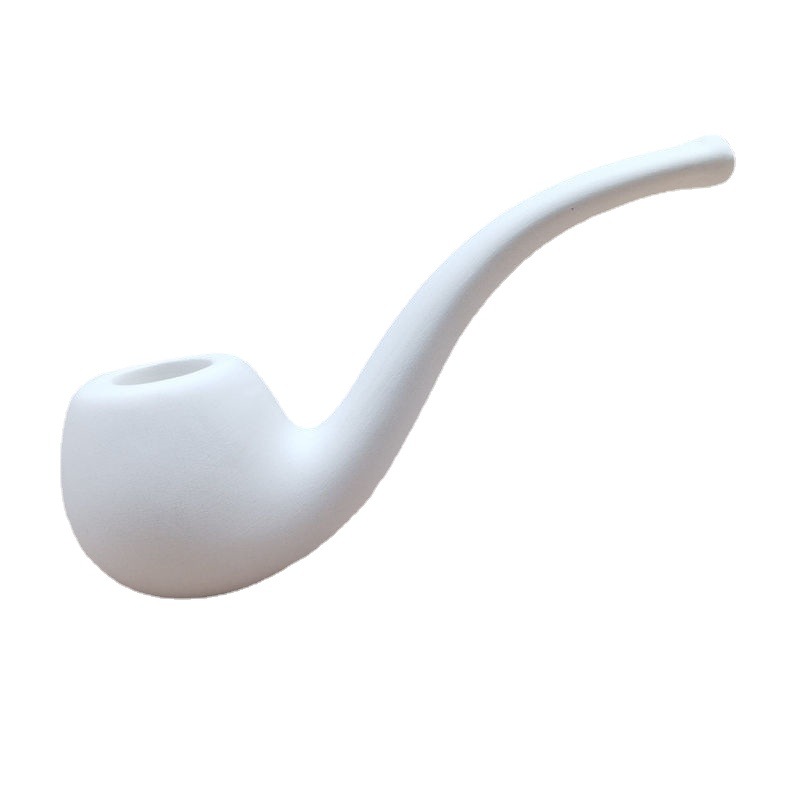 Smoking Pipes New Simple and Pure White Ceramic Dry Tobacco Pipe, Pottery Clay, Old Style Dry Tobacco Bag for Men