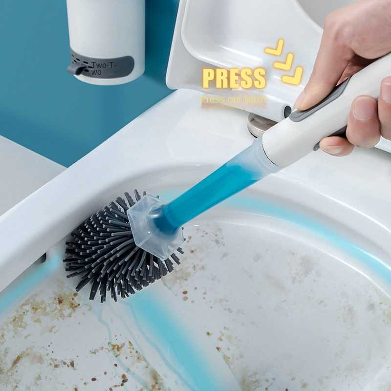 Novo conjunto de escova de banheiro recarregável de detergente montado na parede com suporte escova de silicone tpr para ferramentas de limpeza de canto acessórios de banheiro