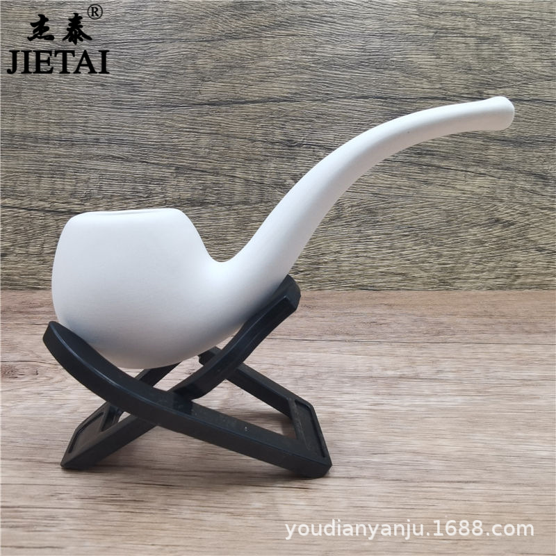 Smoking Pipes New Simple and Pure White Ceramic Dry Tobacco Pipe, Pottery Clay, Old Style Dry Tobacco Bag for Men