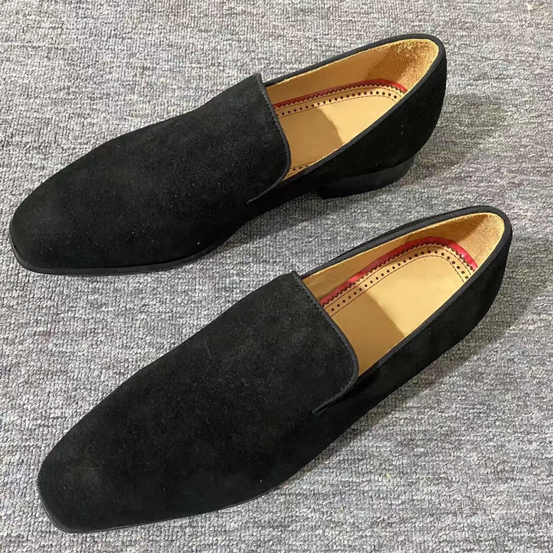 Classic Fashion Black Leather Loafers Men Suede Shoes Luxury Dress Shoes Slip On Flats Casual Business Mens Shoes