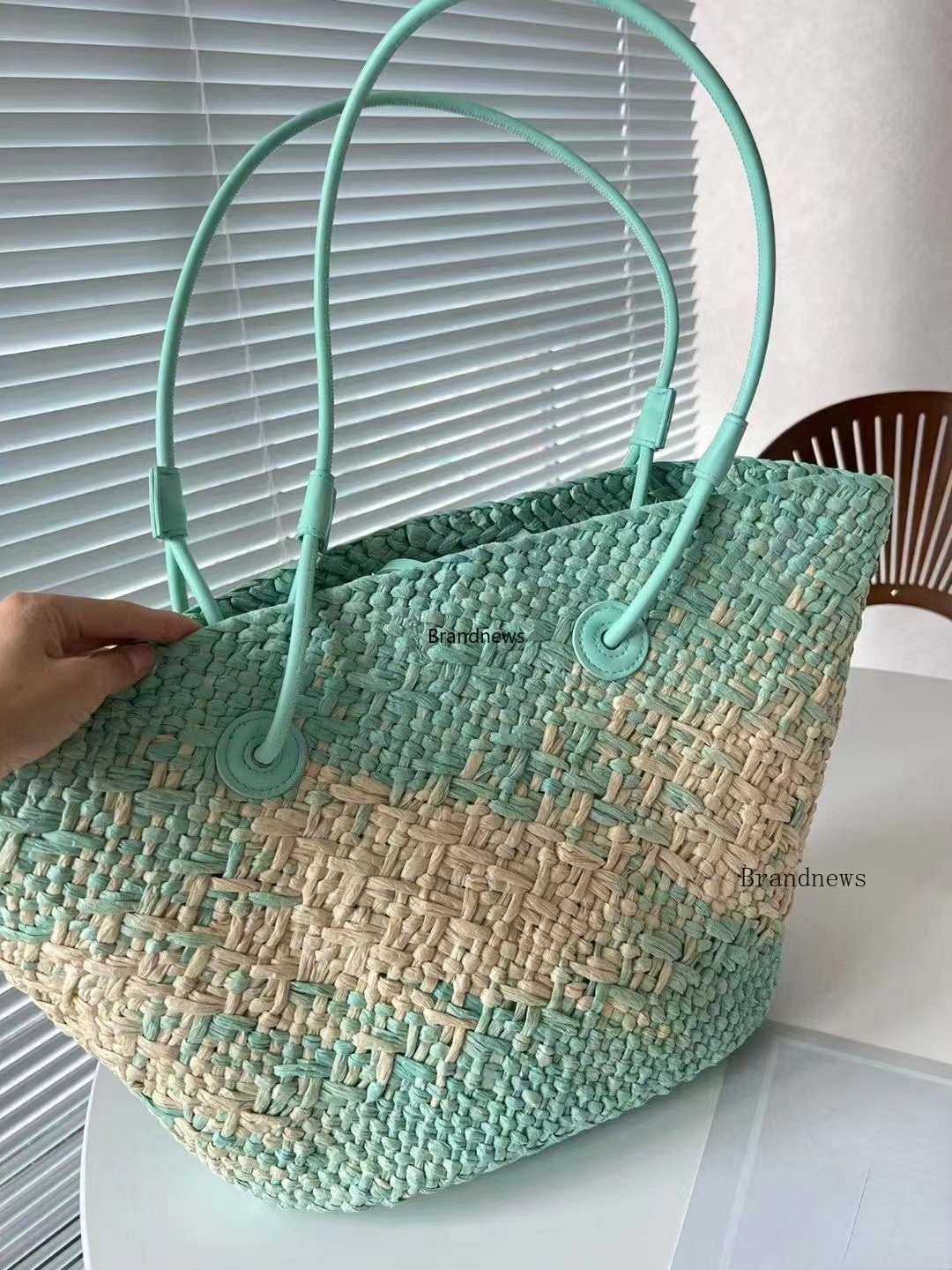 52cm grande sacola cor palha praia saco de ombro saco de compras cesta bolsas designer mulheres tecer sacos de mão bolsa grande capacidade crochê praia totes bolsa 2442