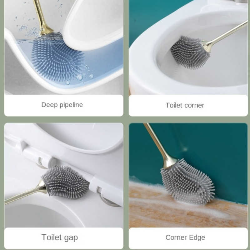 New Light luxury electroplating soft rubber golf toilet brush leak-proof base convenient sanitary brush head storage cover cleaning