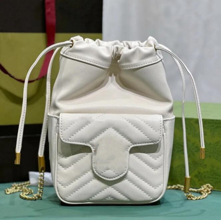 패션 Marmont Bucket Bag 여성 클래식 어깨 가방 능직 가죽 금속 액세서리 디자이너 전화 가방 커버 드로 스트링 백