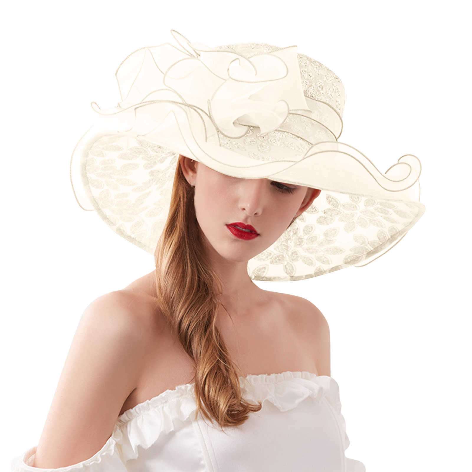 Cappelli a tesa larga Cappello estivo in organza Fascinator Pieghevoli Abiti da chiesa matrimoni Kentucky Derby Cappelli donna Elegante Fedora bianco a tesa larga L5Sun block HKD230625