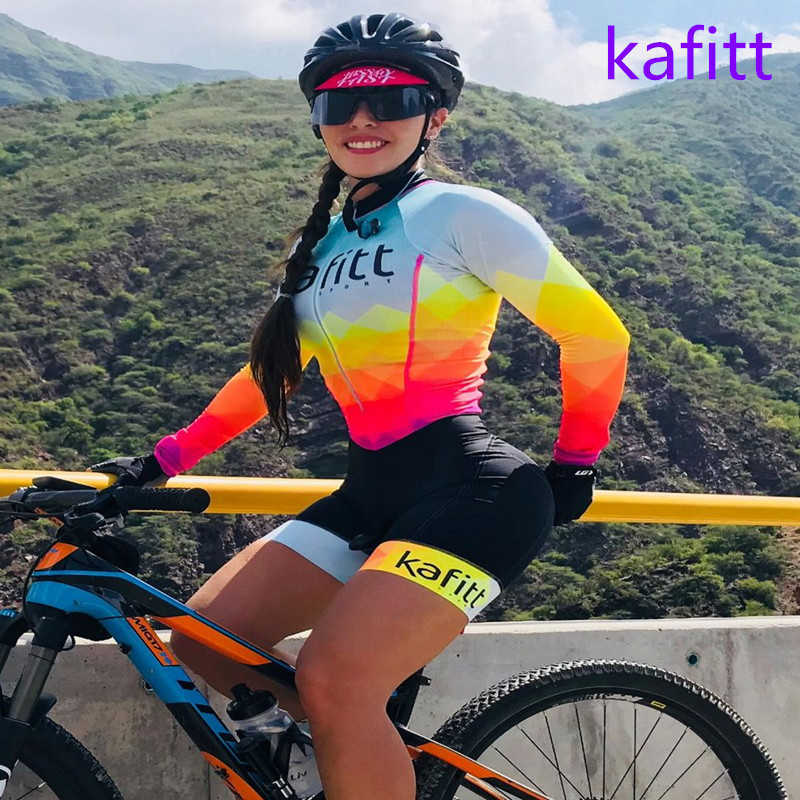 Fahrradbekleidung Sets 2022-KAFITT Triathlon-Rennkleidung Overalls Sport Laufen Frau Einteiliges Kleid Langarm-Loop-Anzug 20DGELHKD230625