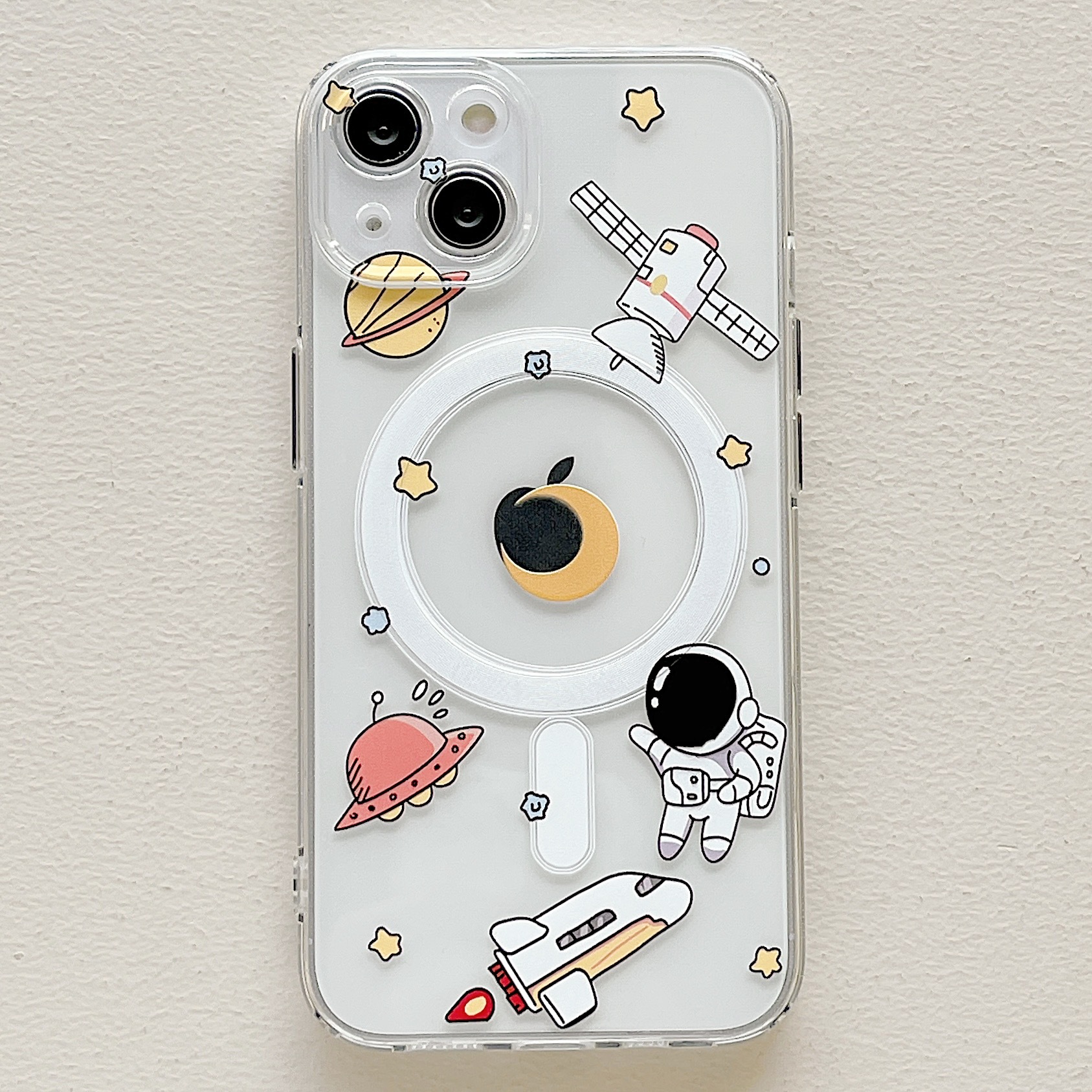 groothandel gratis DHL Cartoom Outer Space Astronaut Print Transparante magnetische draadloze oplaadhoes voor iPhone 14 Plus 13 Pro 12 11 14 Pro max Cover