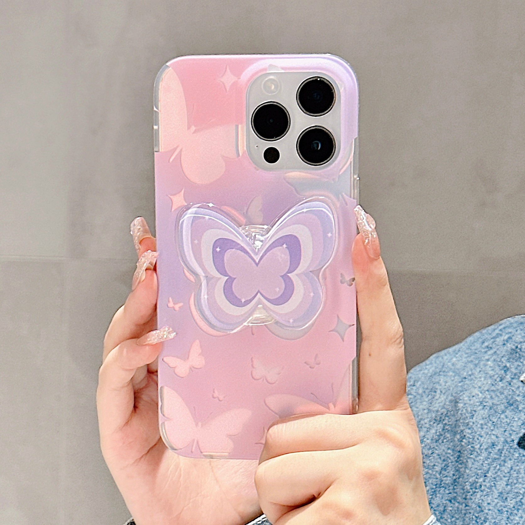 Оптовая служба бесплатно DHL Ins Clorful Stars Butterfly Transparent Silicone Phone Case с держателем подставки для iPhone 14 плюс 13 12 11 Pro XS XS XR Max