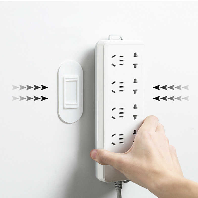 Wall-Mounted Holder Punch-Free Plug Fixer Self-Adhesive Power Strip Socket Fixer Plug Holder Storage Hook For Kitchen Office
