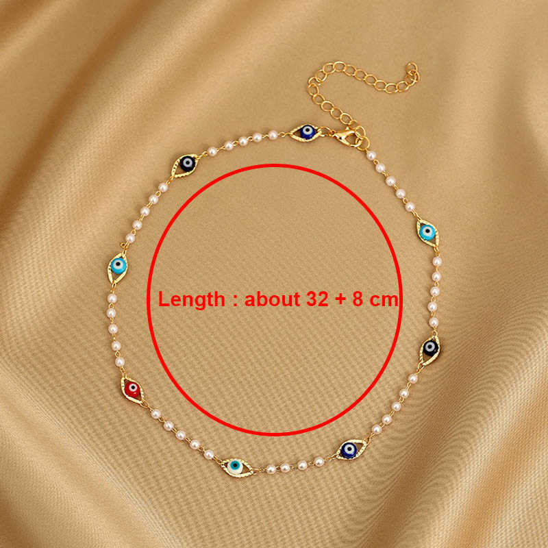 Beaded Necklaces Lucky Turkish Eye Choker Necklace for Women Small Pearl Chains Collar Girls Short Neck Pearls Jewelry Gifts 230613