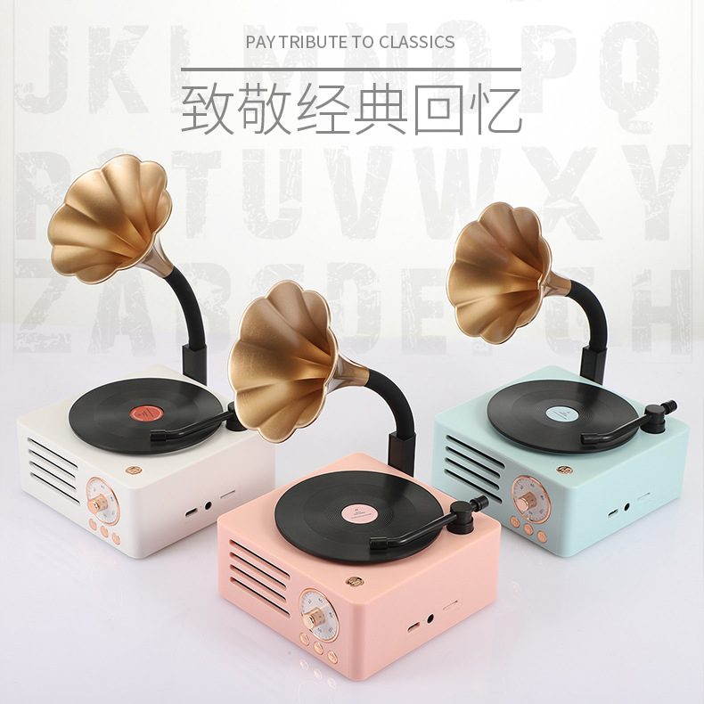 Bluetooth speaker Record Player Retro Turntable All in One Vintage Phonograph Nostalgic Gramophone Built-in Speaker 3.5mm Aux-in/USB