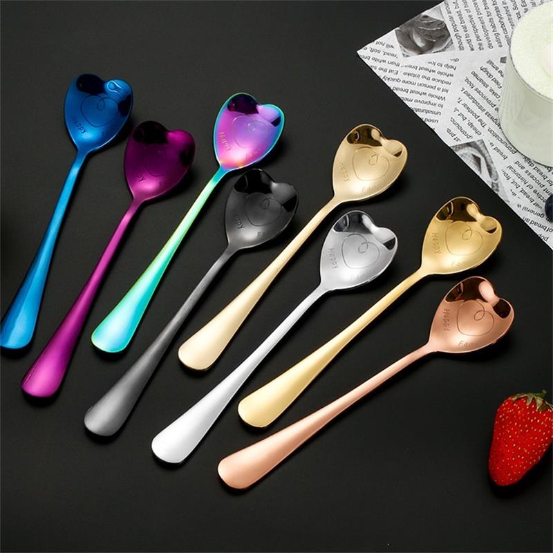 Stainless Steel Heart Shaped Spoons Kitchen Long Handle Coffee Scoops Wedding Guest Gift Milk Mixing Spoon Household Tableware