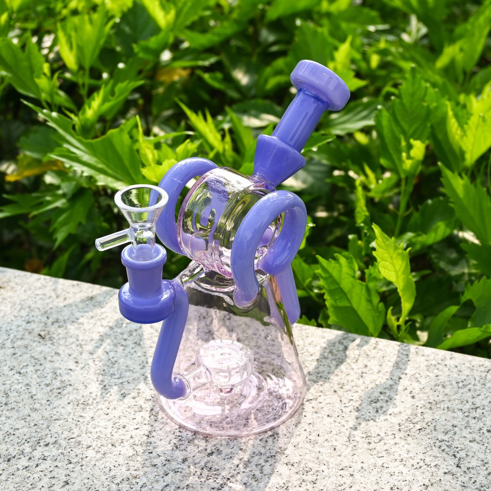 8 pouces narguilé recycleur bong en verre unique rose violet verre huile dab rig pipe à eau avec bol en verre accessoires pour fumer
