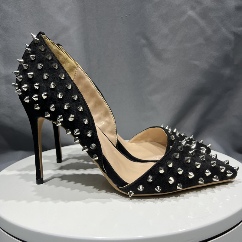 All Spike Rivets DOrsay & Two-Piece Women Pumps Pointy Toe Stiletto High Heels for Shoes Woman size 44 45