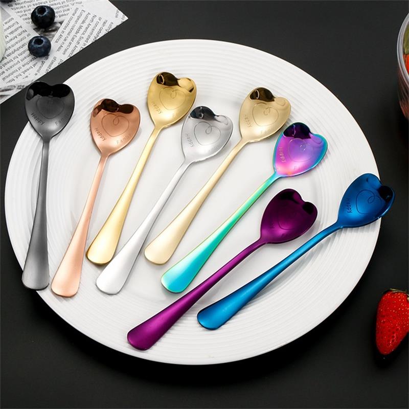 Stainless Steel Heart Shaped Spoons Kitchen Long Handle Coffee Scoops Wedding Guest Gift Milk Mixing Spoon Household Tableware